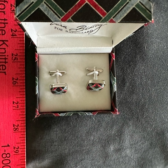 Vera Bradley Geometric Cufflinks in Black Red and Green with Box - Picture 5 of 6